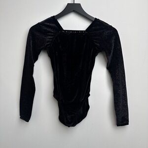 Garland Activewear Gymnastics Leotard AXS Black Velvet Rhinestone Sparkly Womens